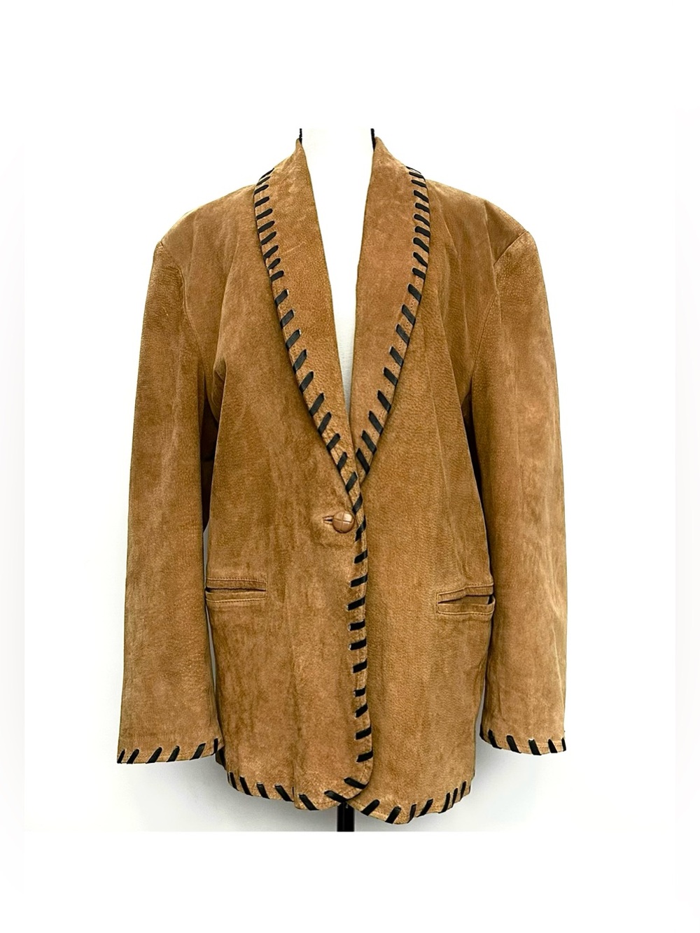 Dalmys Suede western rancher Blazer Jacket in Cognac with Contrast Stitching